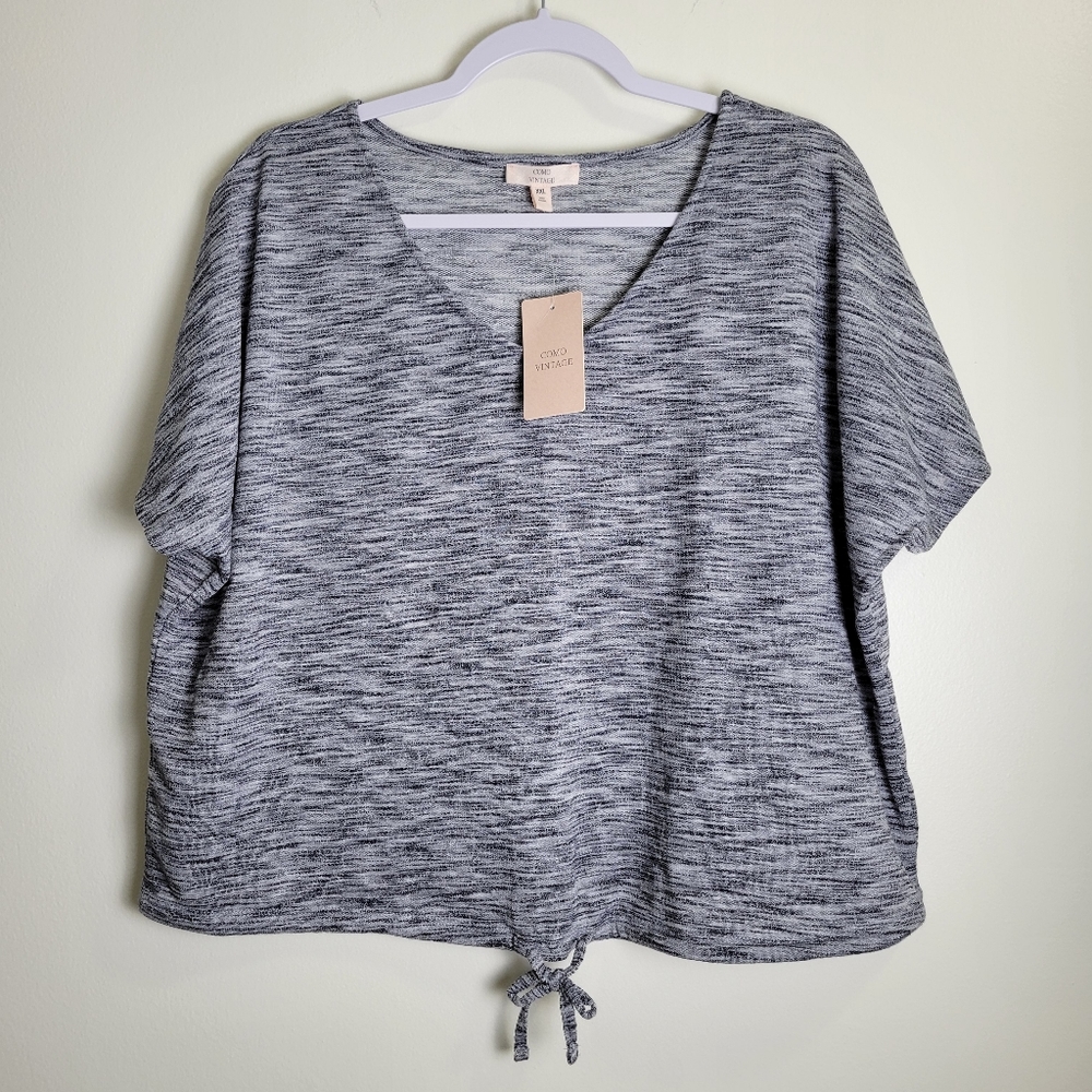 COMO VINTAGE Boxy Gray Comfy V Neck Dolman Short Sleeve Top XXL